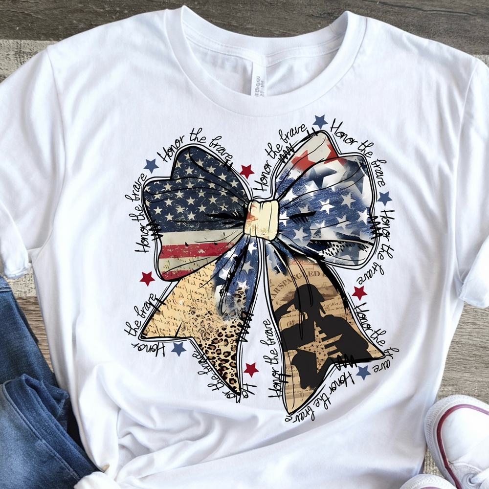 Patriotic Bow Graphic White T-Shirt